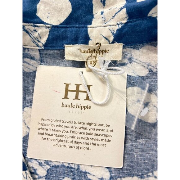 Haute Hippie Blue & White Abstract Tie-Front Blouse XS NWT - Picture 5 of 6